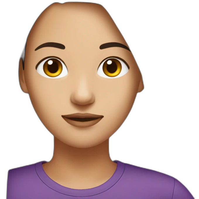 women,dark brown hair,using purple tshirt whith letters "4tech emoji