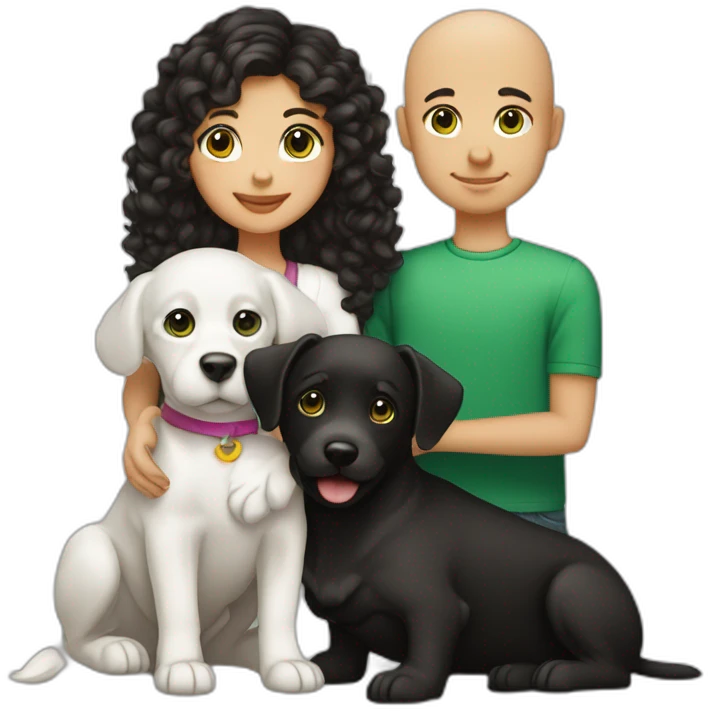 girl-with-brown-eyes-and-black-hair-and-a-boy-with-bald-hair-and-green-eyes-and-hugs-1-curly-dog-black-and-white emoji