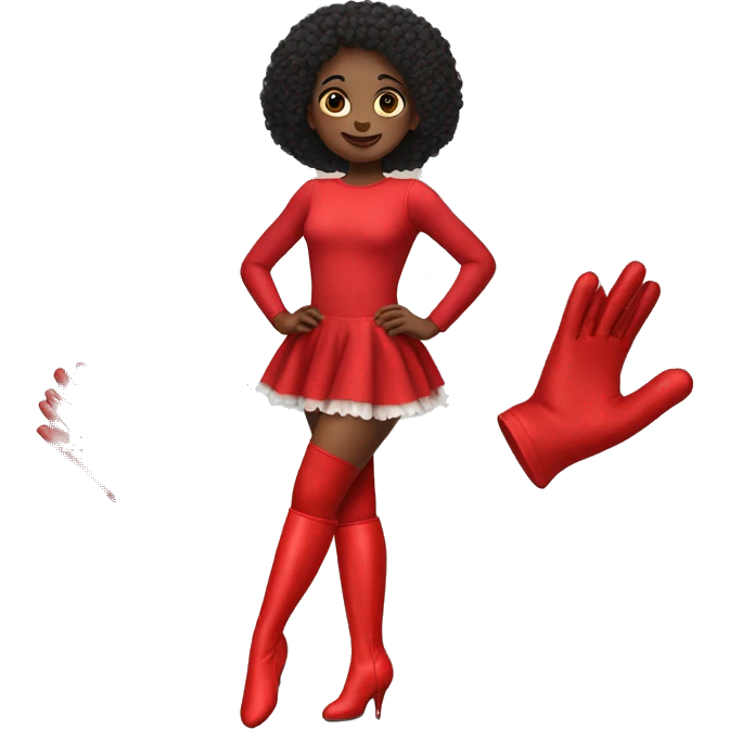 a girl with red thighleg leotard, red elbow gloves and red thigh high boots emoji