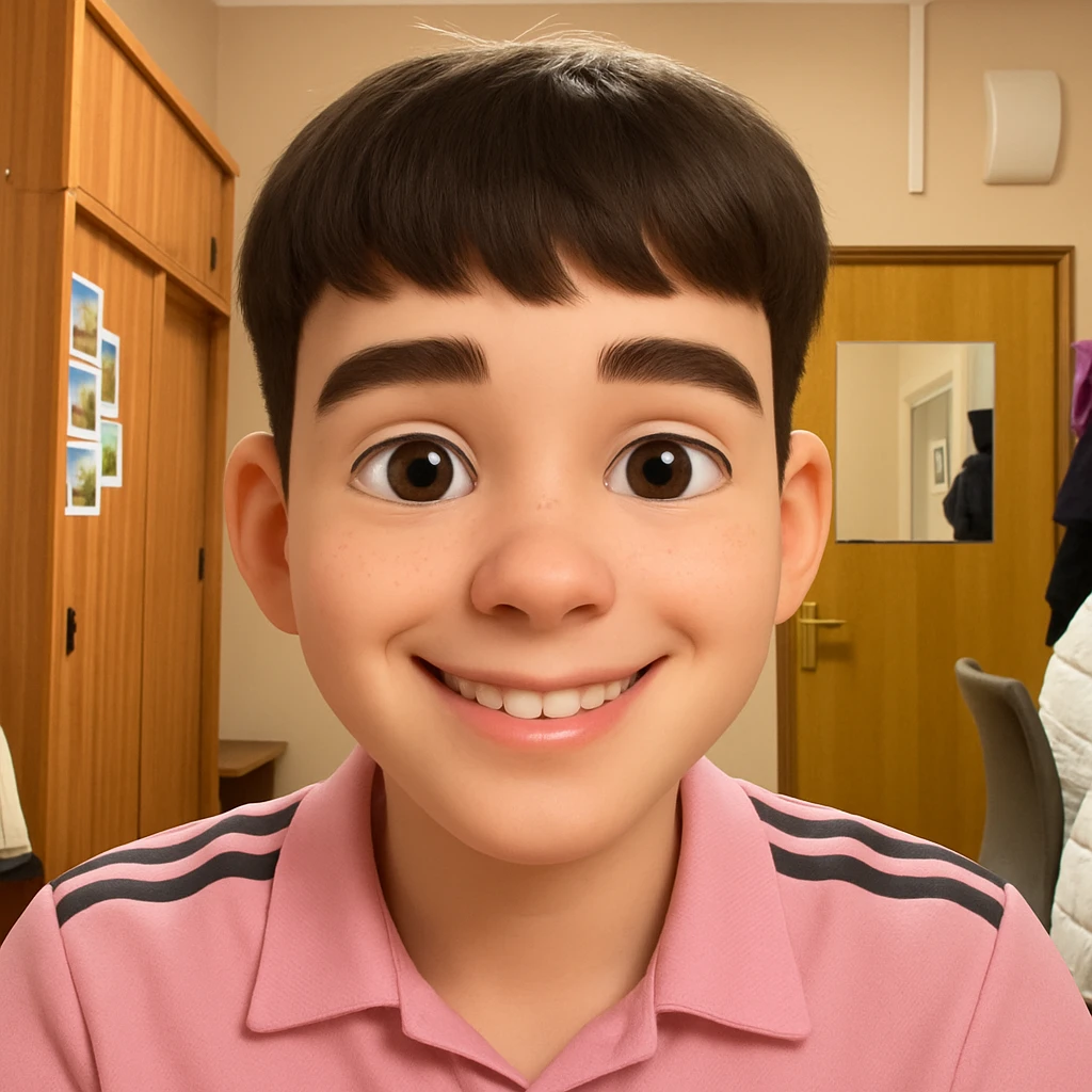this image in 3d-emoji style, with a smile and a slimmer face emoji