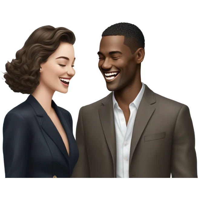 Hyper Realistic beautiful dior model laughing with a handsome male model  emoji