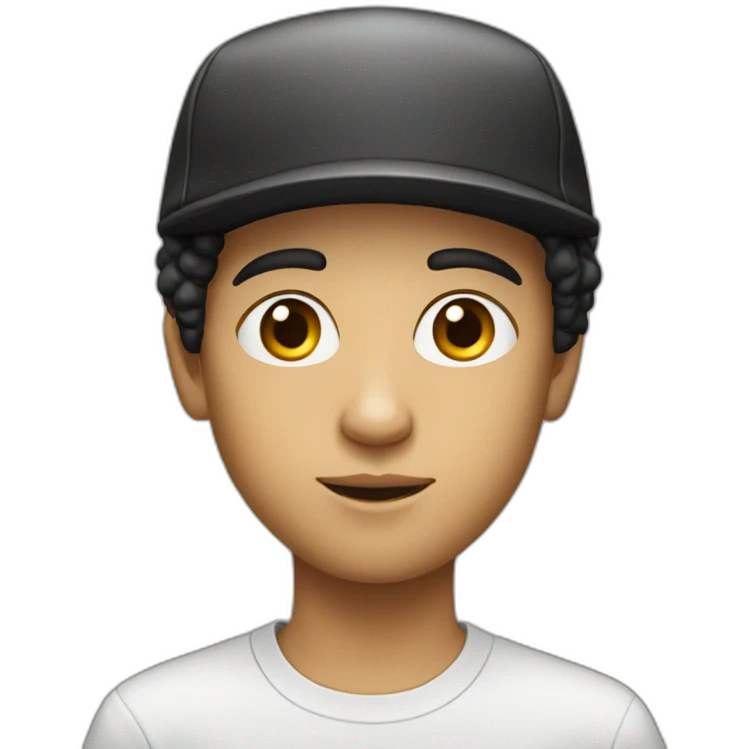 Young, white, journalist with cap that says press, Black hair  emoji