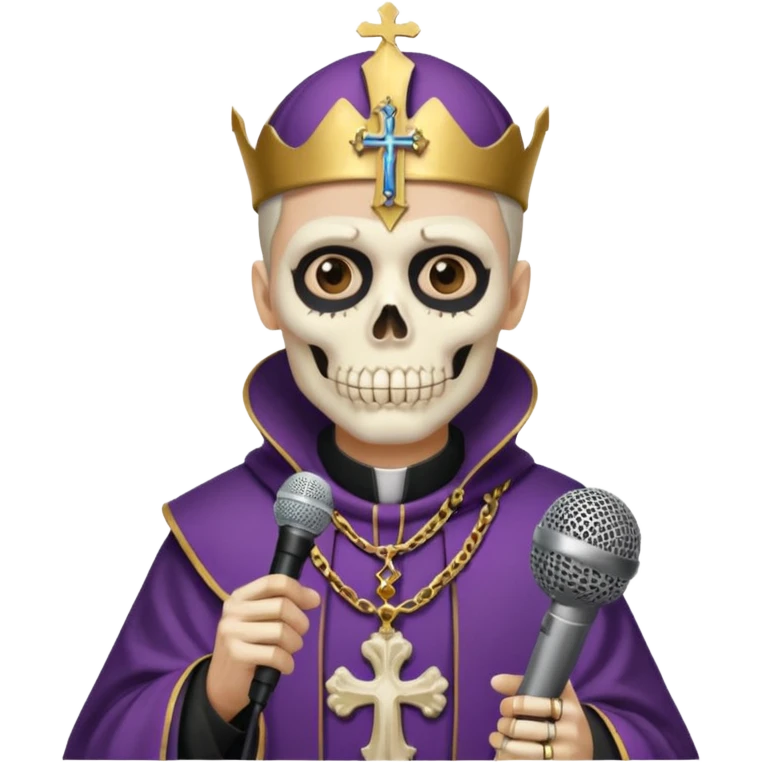 I man with a skeleton face paint dressed as a beshop holding a microphone  emoji