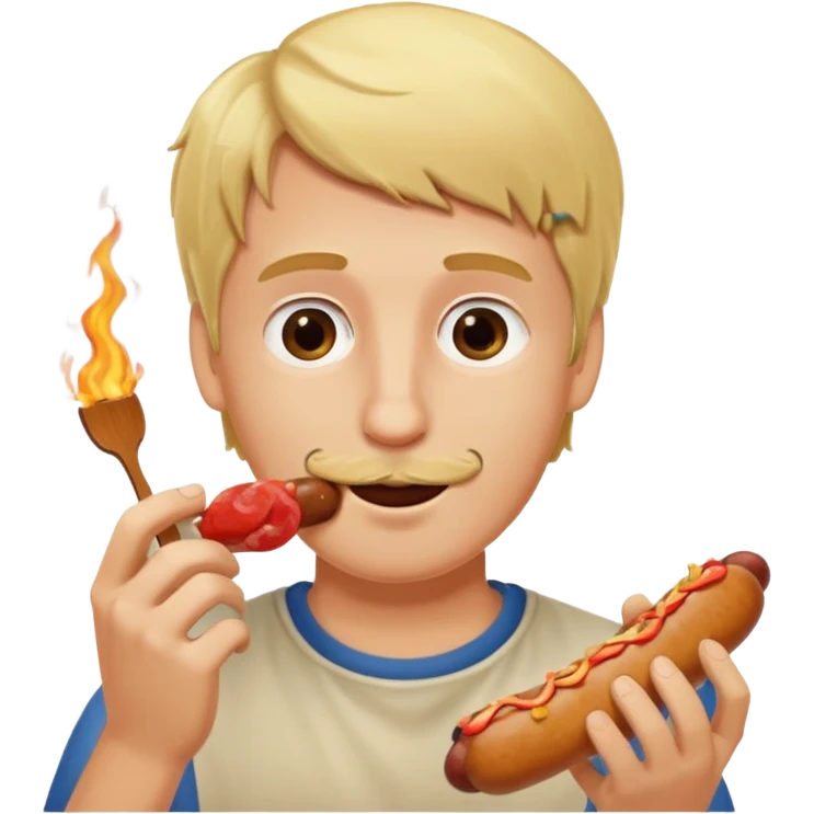 Hombre Rubio con una salchipapas pero la salchicha está quemada emoji