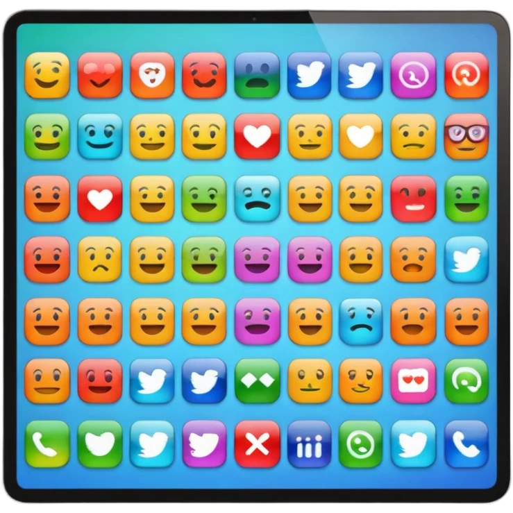 Emoji style simplified iMac screen displaying app icons in grid emoji