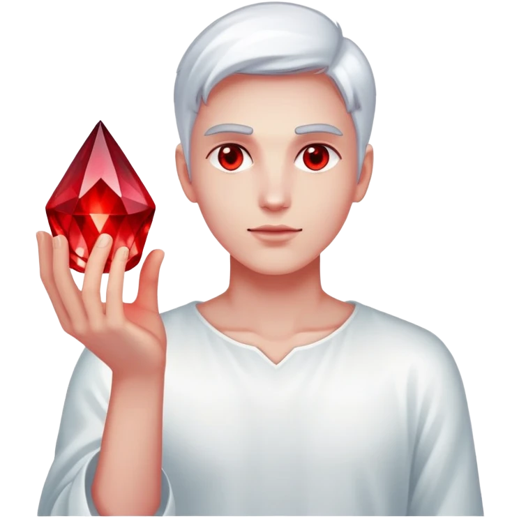 Pov white tone skin hand holding a red glowing crystal refracting light emoji