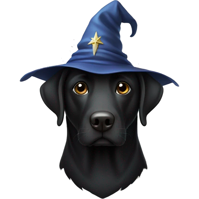 Black lab wearing a wizard hat emoji