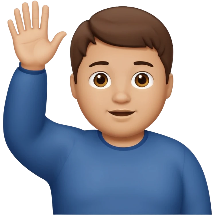 make a short brown hair guy who is chubby we can only see his head and he is waving emoji