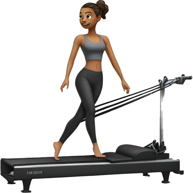 Girl on a Pilates reformer machine, mid-exercise, wearing leggings and a top






 emoji