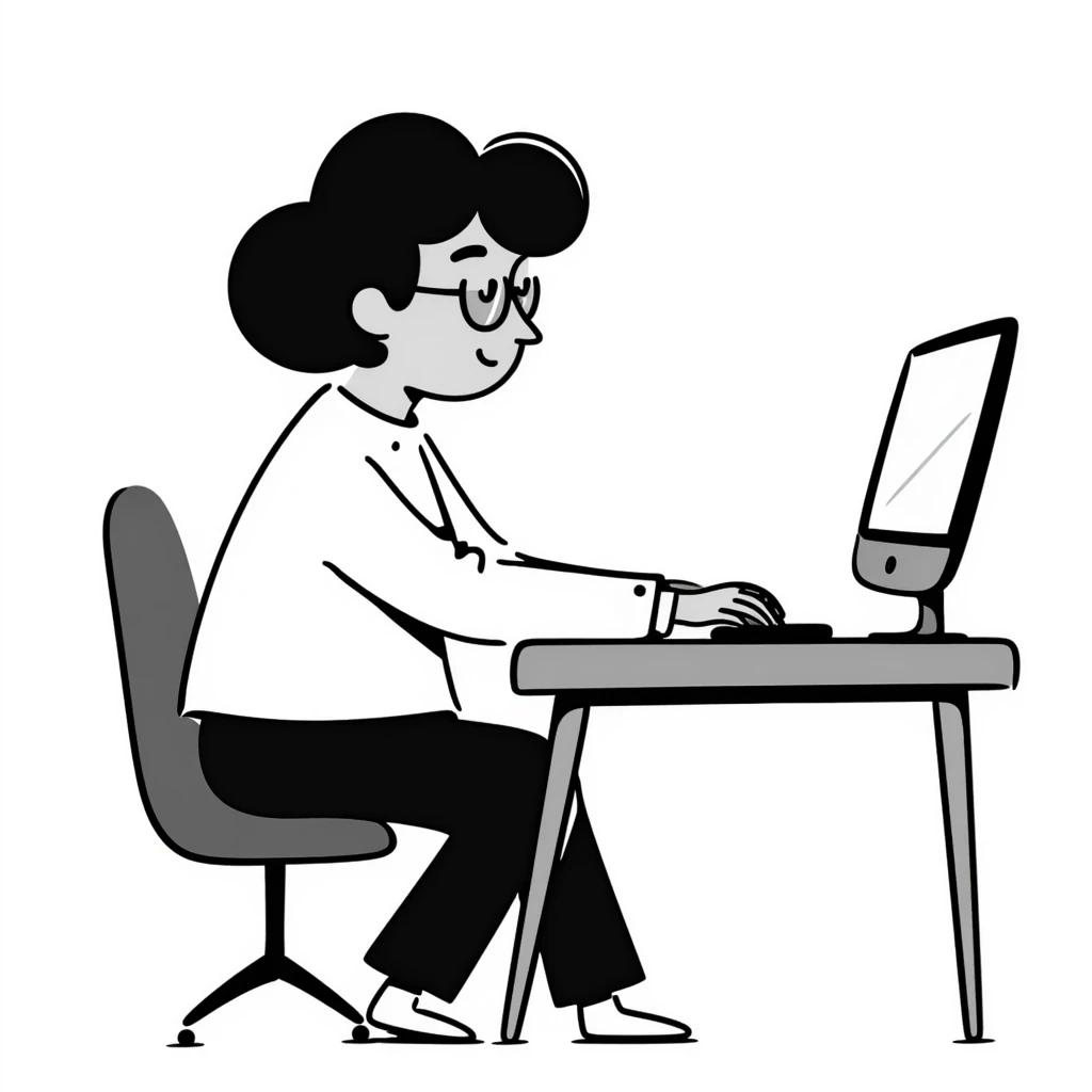 grandma typing on a computer on black background emoji