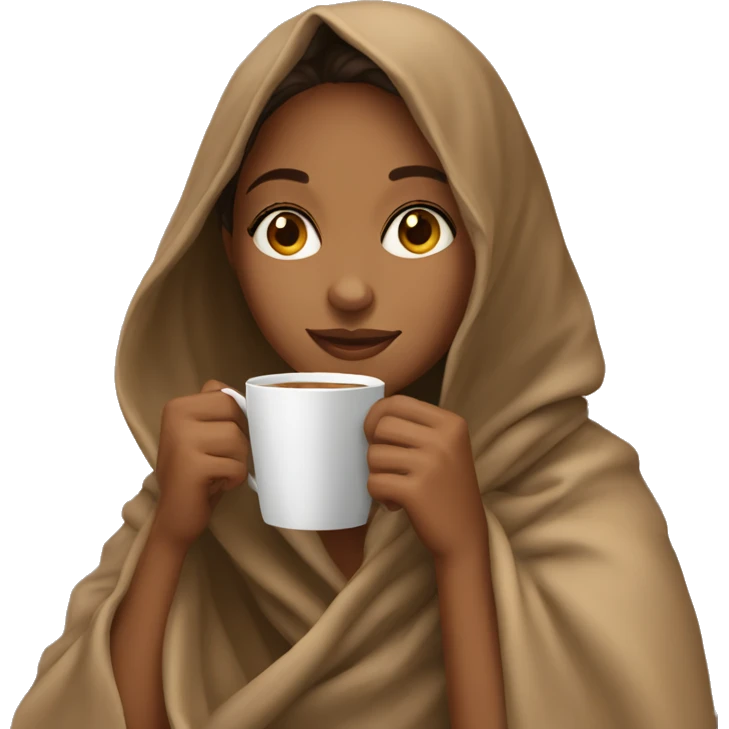 tan girl sipping coffee with blanket emoji