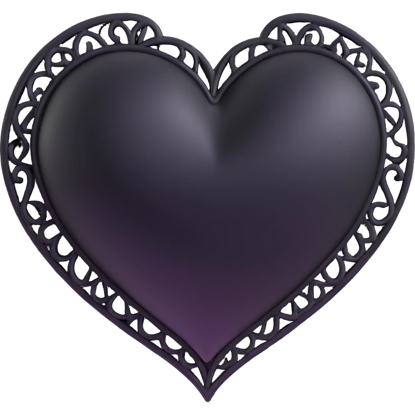 3D style black heart with a goth aesthetic, dark and glossy, subtle gothic details emoji
