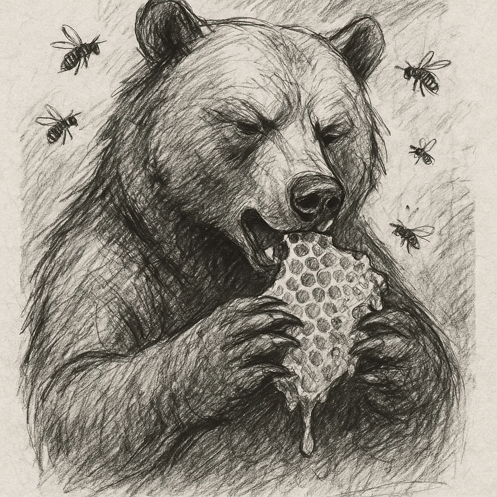 bear eating honeycomb with bees flying around emoji
