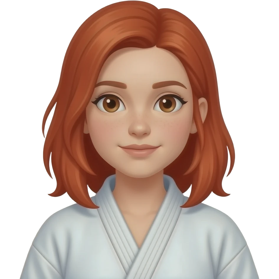 a girl with  red hair, 13 years old with a judopak emoji
