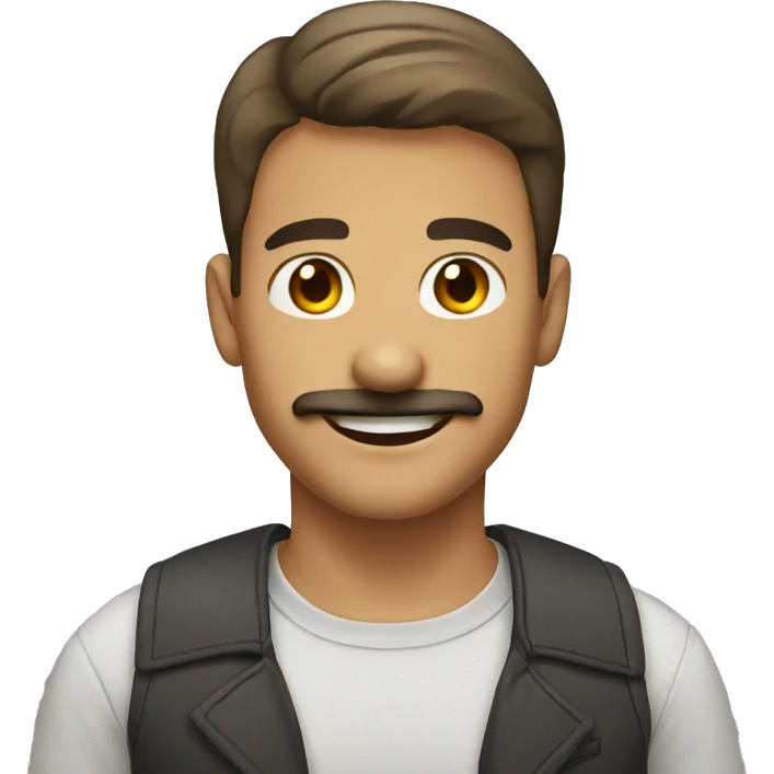 male, short hair, mustache, smiling, hazel eyes emoji