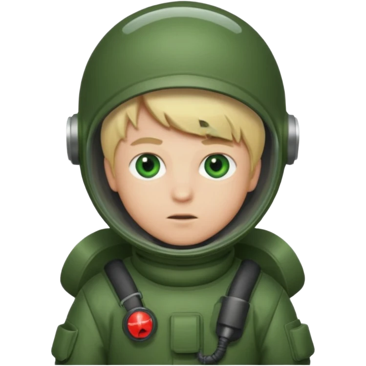 Blonde boy with green eyes wearing bomb suit emoji
