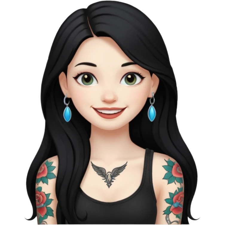 an ios genmoji for a fair girl with black long hair  tattooed, beautiful girl emoji
