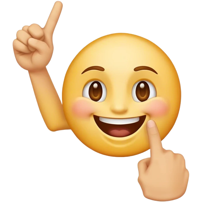 An emoji laughing and aiming with his hand to the screen emoji