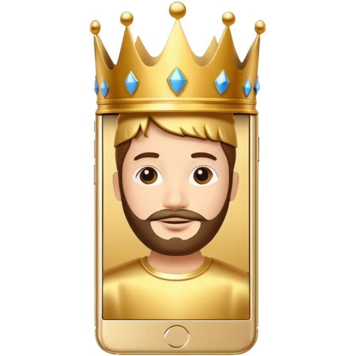 gold premium smart phone, king crown, apps on screen, no memoji emoji
