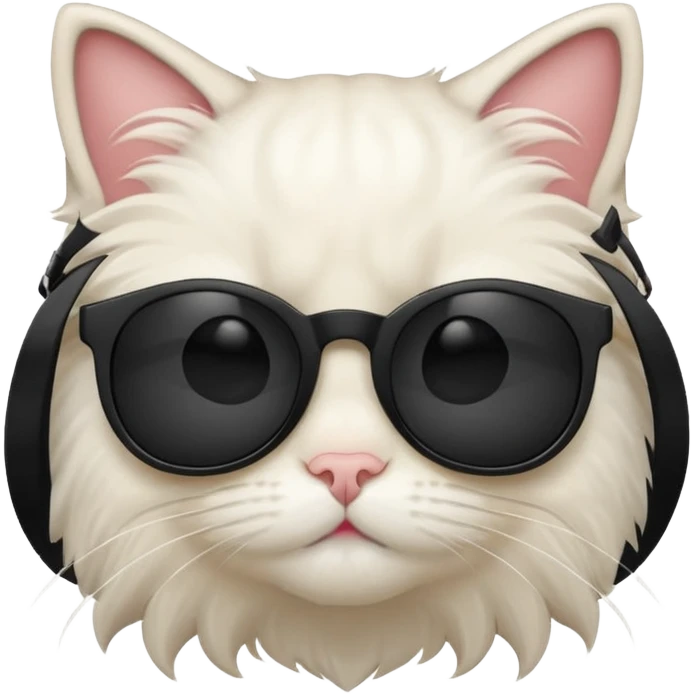 white long-haired cat face wearing black sunglasses, clean modern emoji style emoji