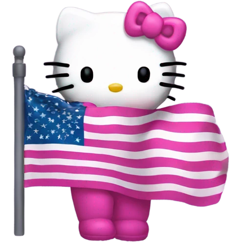 Hello Kitty pink holding usa flag emoji