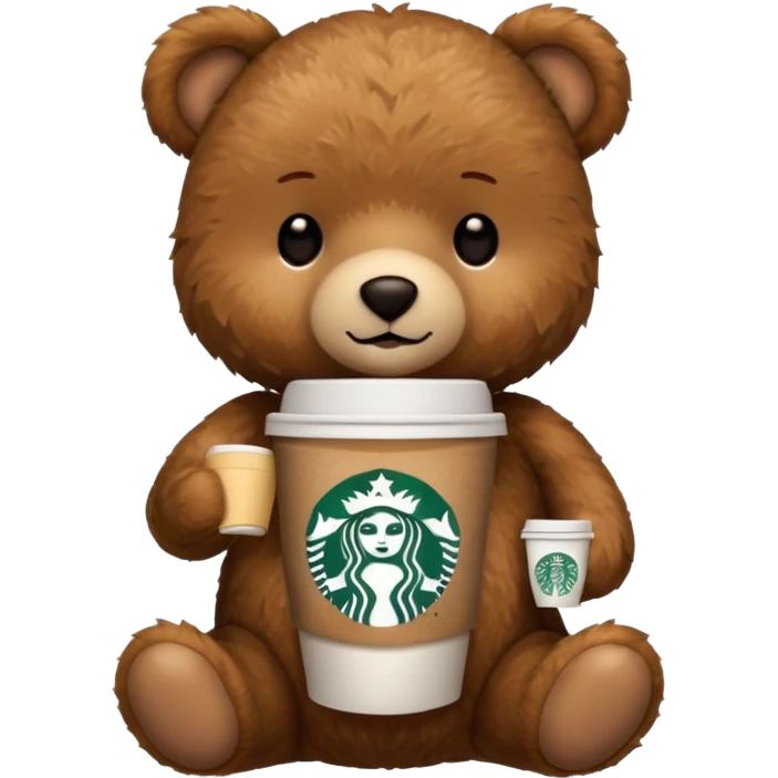 teddy bear with one cup of starbucks coffee emoji