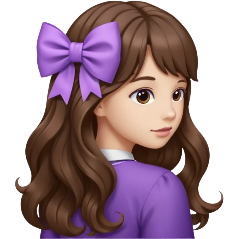 long wavy brown hair from behind with a medium lilac bow emoji