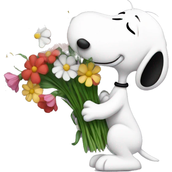 snoopy kissing flowers emoji