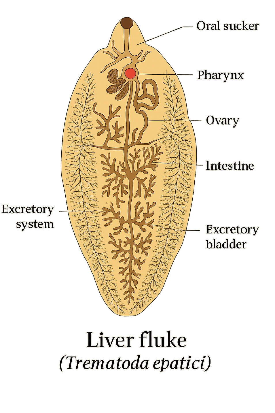 batterio Trematodi epatici (Liver fluke) stile libro di medicina emoji