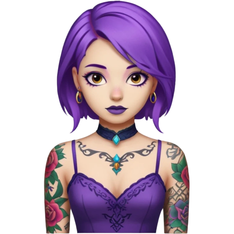 women with tatoos and hightlight that tatoos with purple hair different color dresses emoji