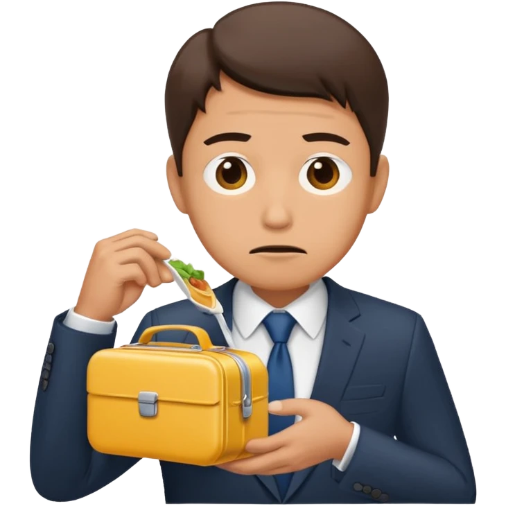 a hungry salaryman in a suit looking at an empty lunchbox emoji
