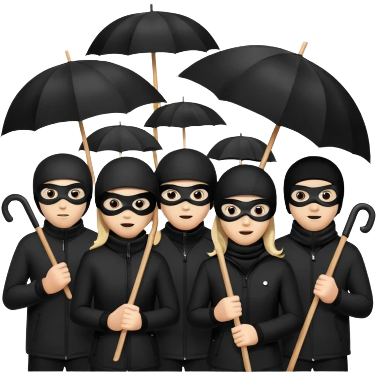 Ski mask people wearing black with umbrella and signs emoji