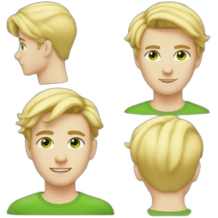 young 20 yearl old boy, blond shaved hair wearning earring, green eyes and moustache emoji