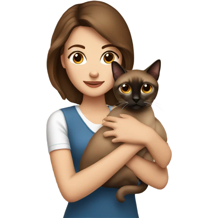 Tan brown haired with dark brown eyes woman holding a siamese cat emoji