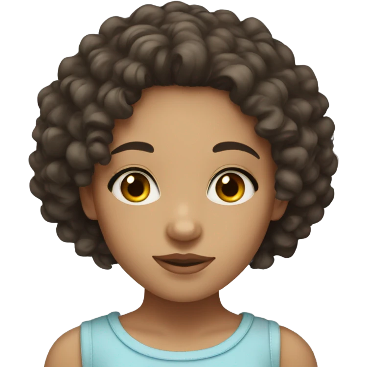 Girl with dark brown curly hair, dark brown eyes, light skin, lashes emoji