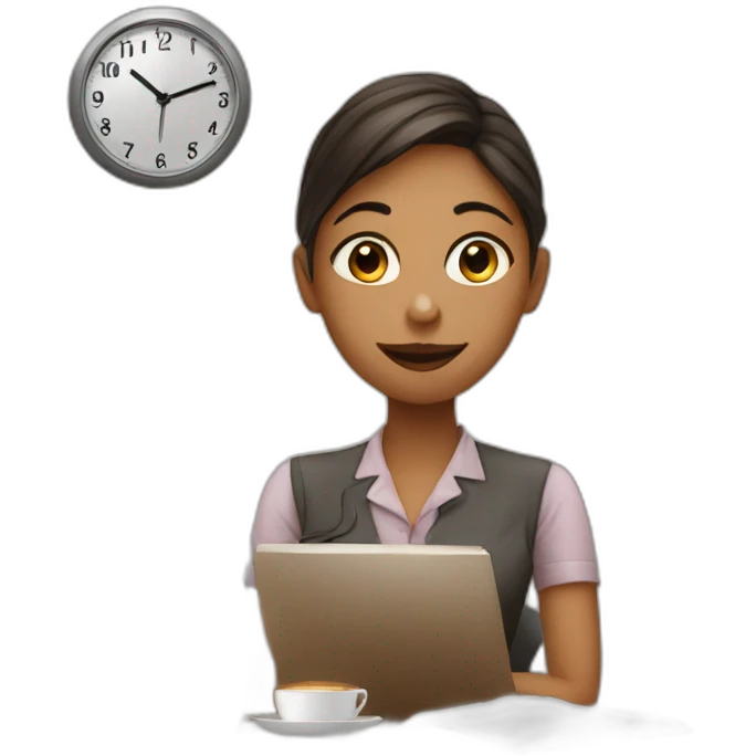 girl on work with coffee and clock emoji