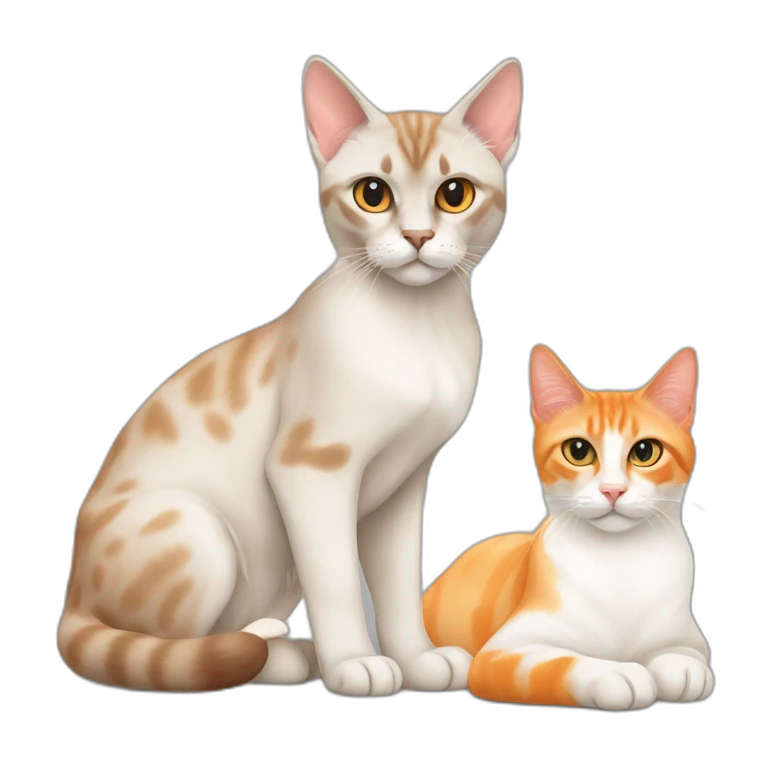 one lynx point siamese cat with one orange and white cat and one orange and orange tabby cat emoji