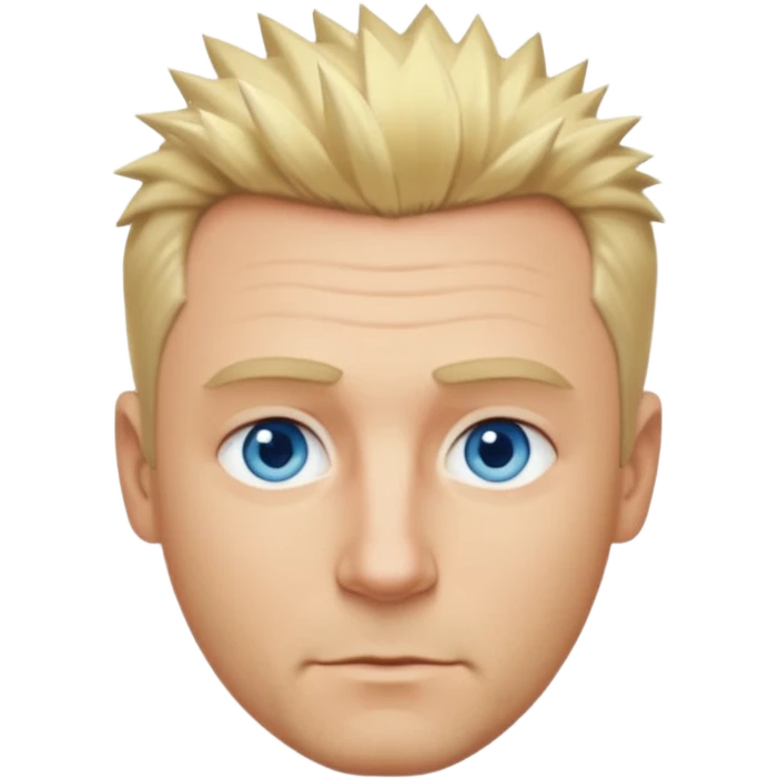 Create emoji of a single blonde guy short hair on the sides medium length slightly spiky pushed slightly to the right blue eyes define jawline middle aged emoji