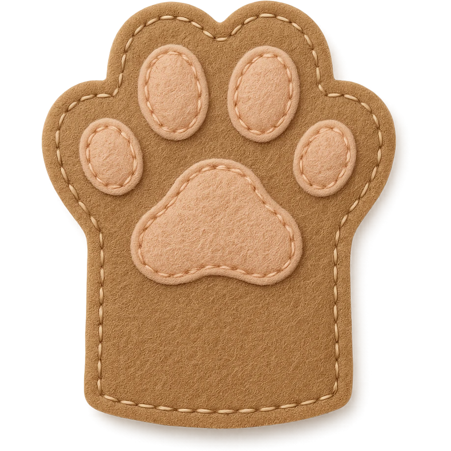 cat paw, felt patch style, soft stitched look emoji