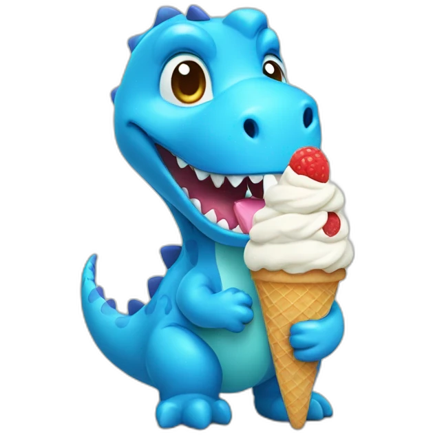 Blue mini cute dinosaur eating ice cream  emoji