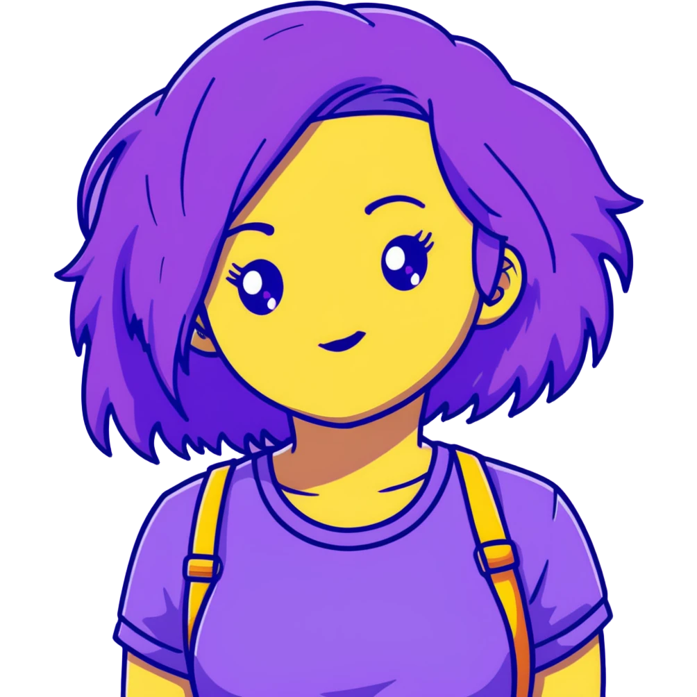 girl with large chest, purple hair, purple eyes emoji