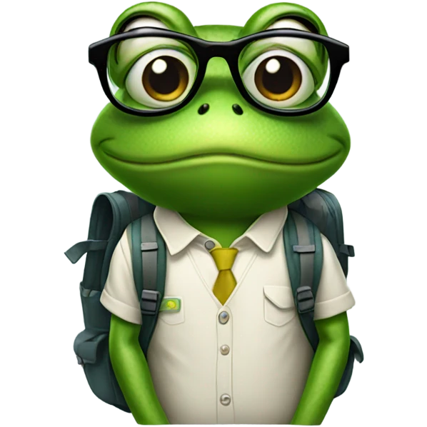 Frog wearing glasses and backpack emoji