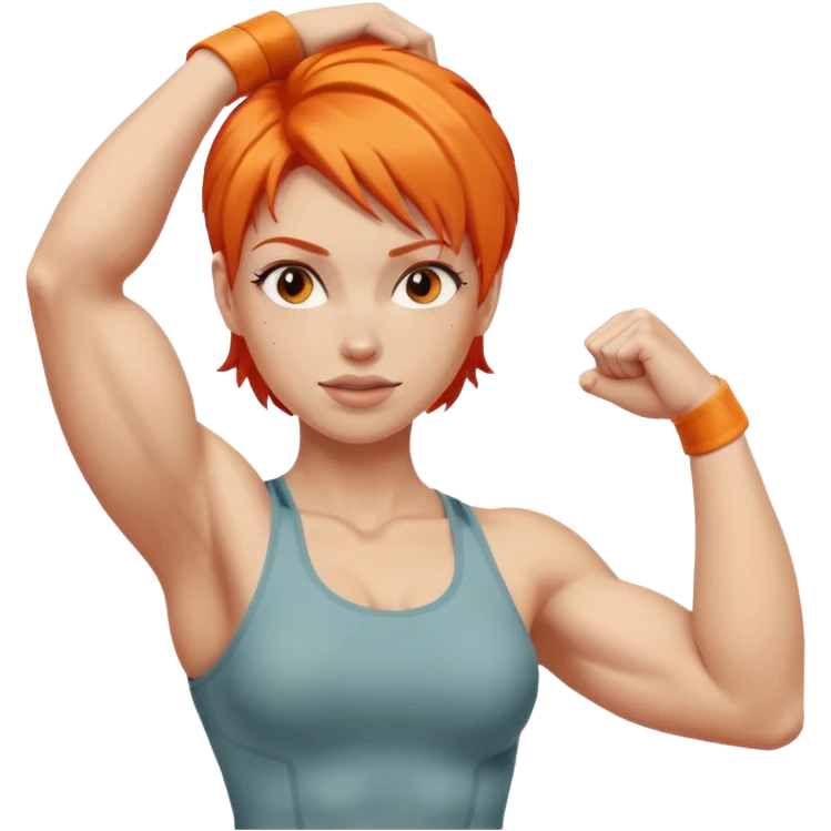 woman flexing her arm with orange hair emoji