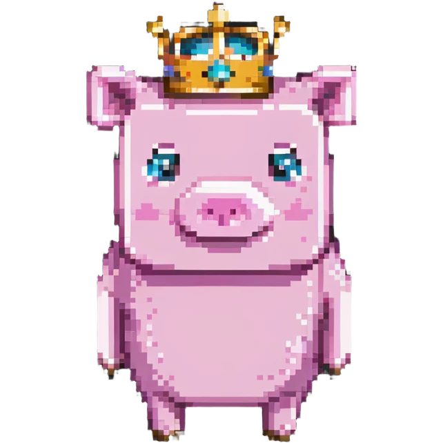 minecraft pig full body pink blocky animal square head square body wearing a crown emoji