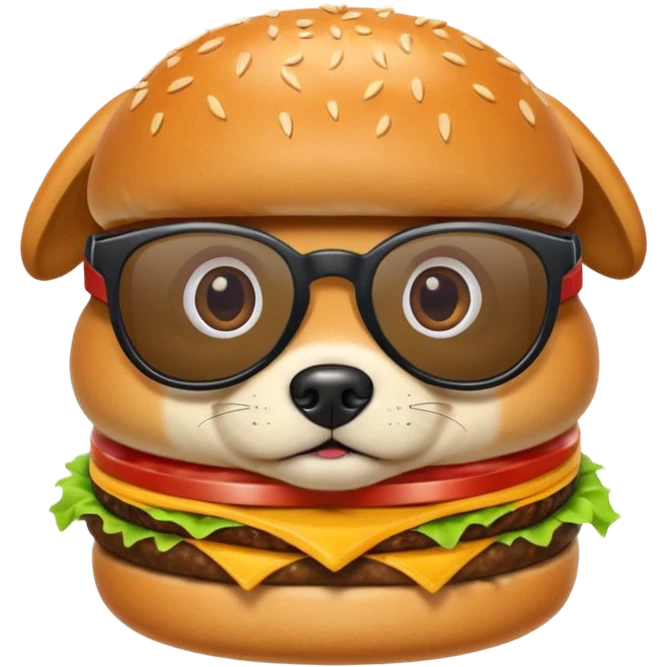 una hamburguesa o perro caliente con gafas y animado emoji