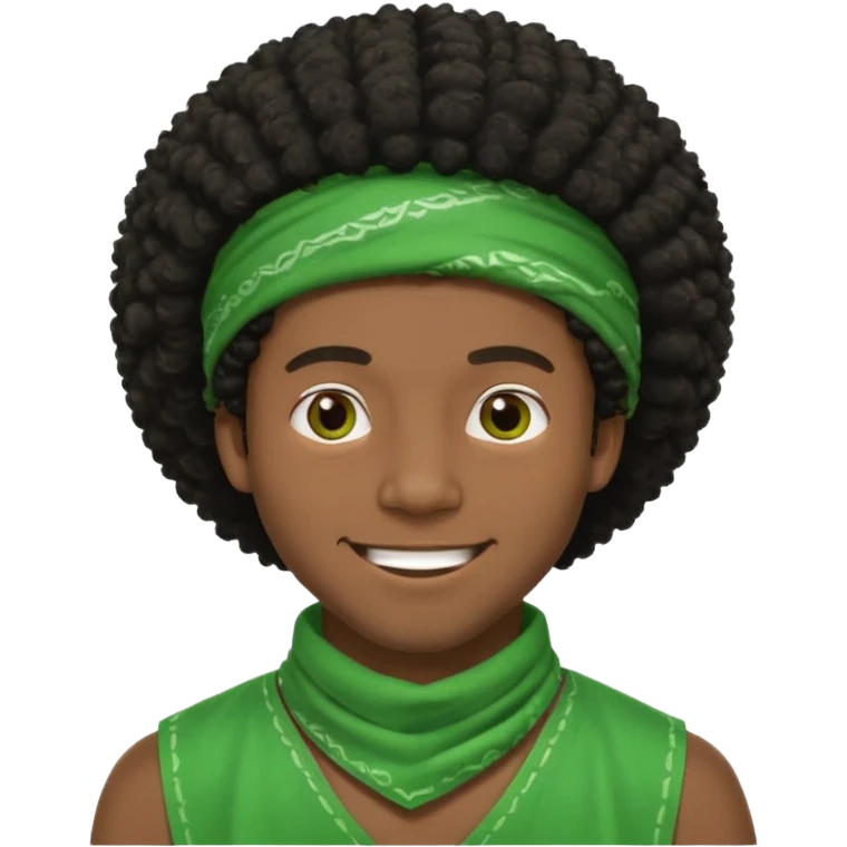 smiling black man, afro hair, green bandana emoji