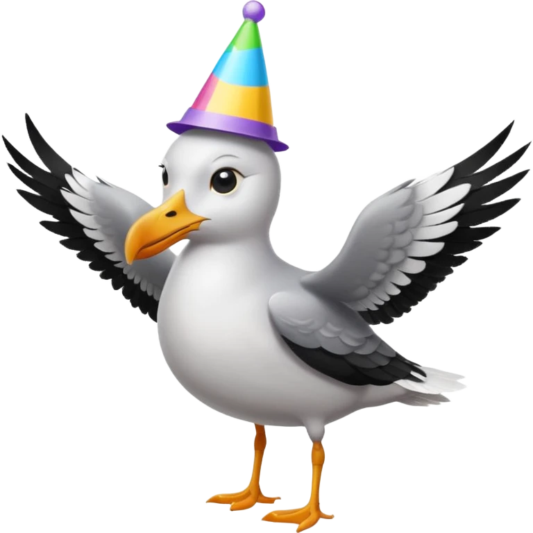 A seagull with a party hat emoji