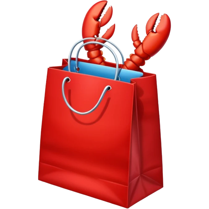 Gift bag with a lobster claw sticking out emoji