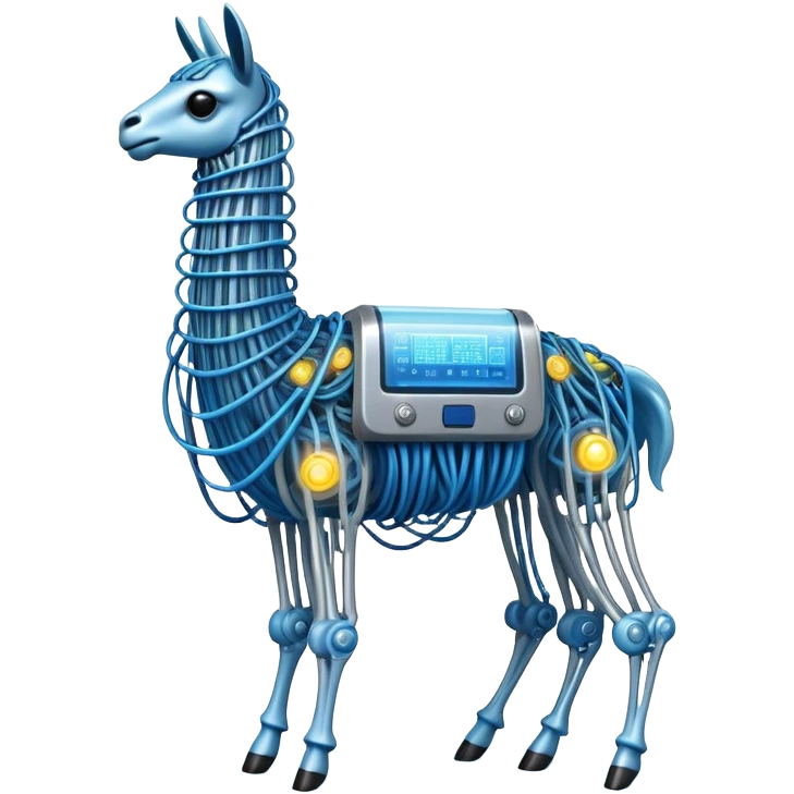 A high-tech llama made of electric wires and cables with rubber scales that reveal its electric skeleton, possessing both jellyfish-like tendrils and the ability to generate electrical pulses that illuminate the ocean depths. emoji