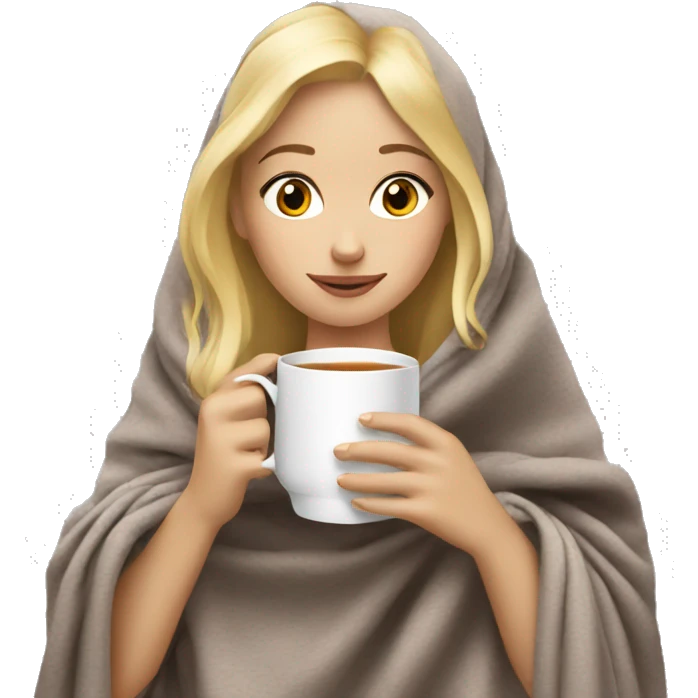 Blonde girl drink tea under blanket emoji